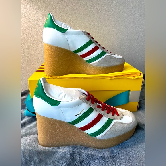 BRAND NEW Gucci X Adidas White Suede/Leather Gazelle Wedge Sneaker Size 41+ 11.5 - Picture 1 of 10